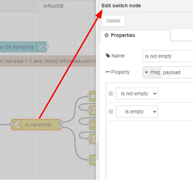 Screenshot of the switch node properties tab "Screenshot of the switch node properties tab"