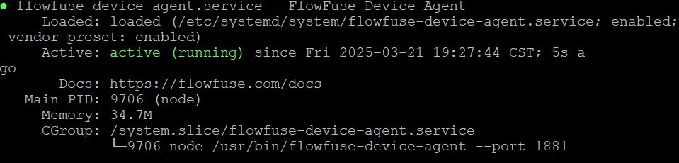 "Status of the FlowFuse Device Agent systemd service"