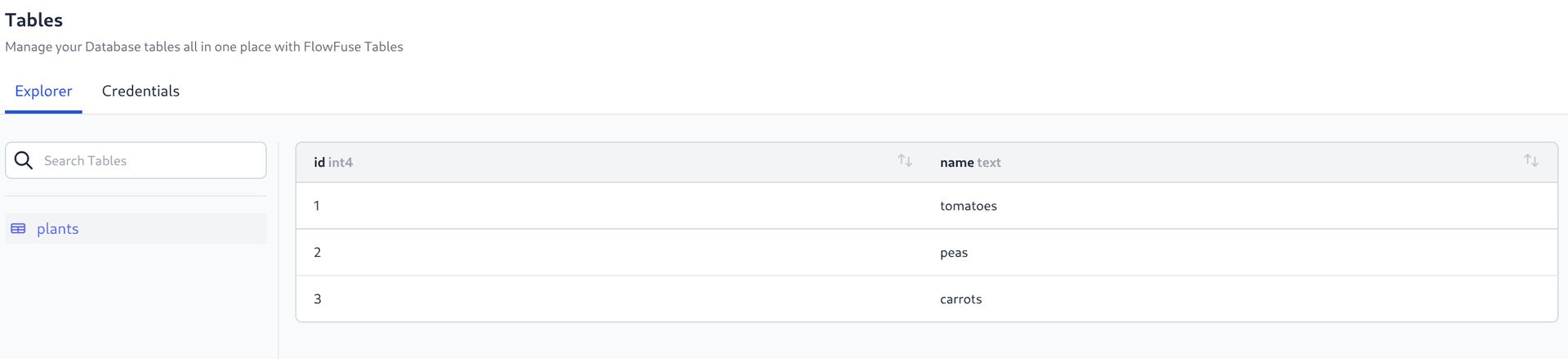 Screenshot of Table Explorer