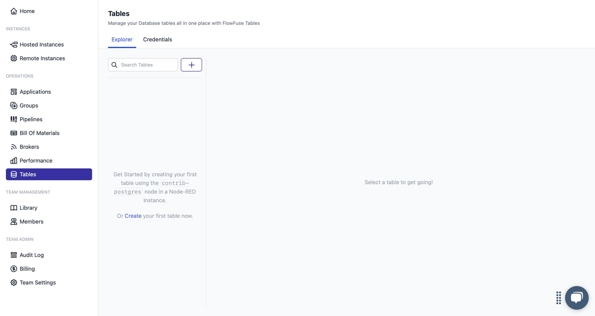 FlowFuse Tables: Explorer Tab