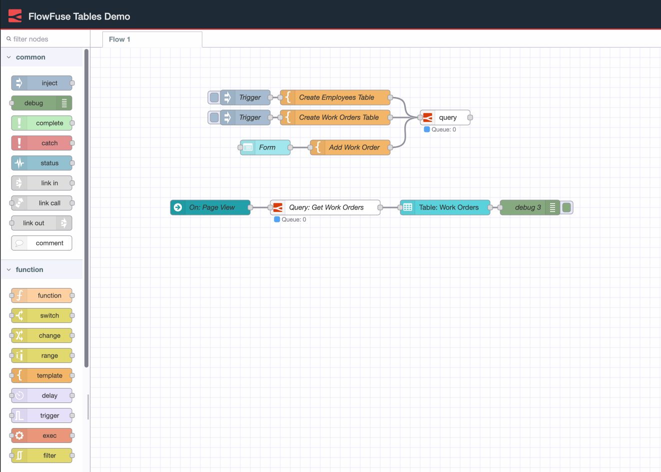 Screenshot of Node-RED query node