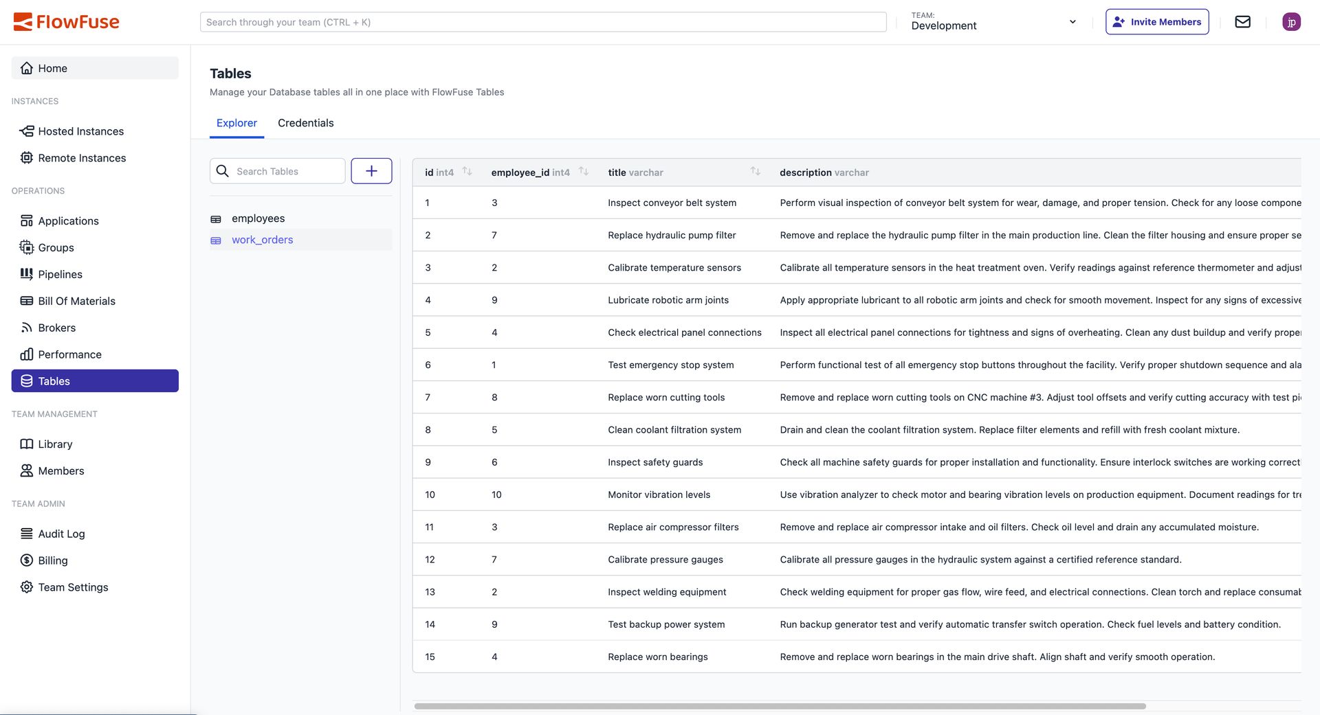 A screenshot of the new "Tables" view, now available in FlowFuse