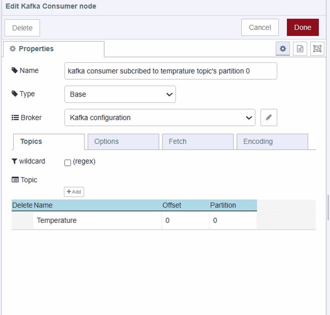 Screenshot showing kafka consumer configuration "Screenshot showing kafka consumer configuration"
