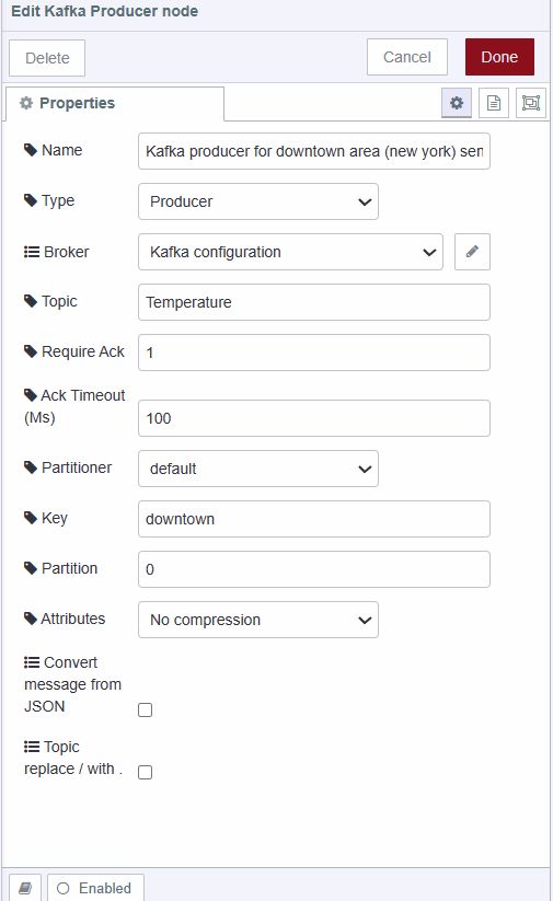Screenshot showing kafka producer configuration "Screenshot showing kafka producer configuration"