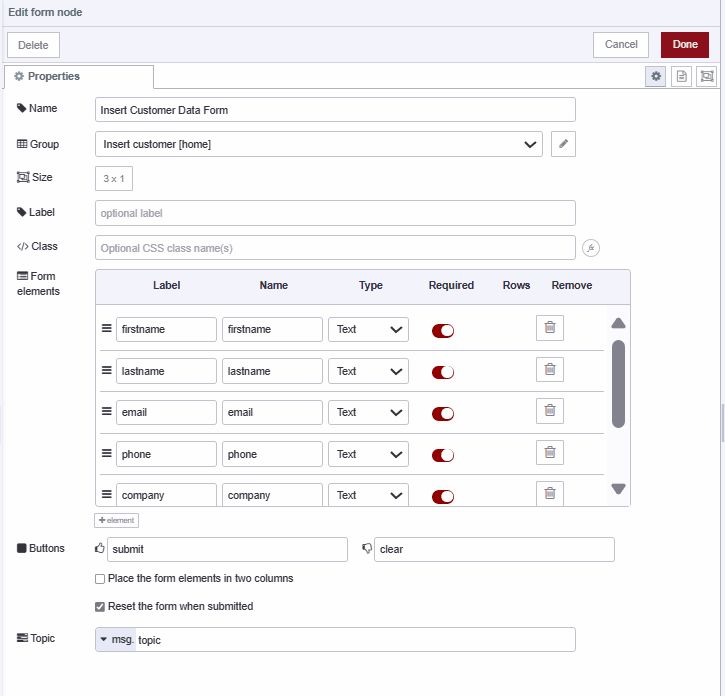 Screenshot displaying form widget configuration to insert data in MongoDB "Screenshot displaying form widget configuration to insert data in MongoDB"