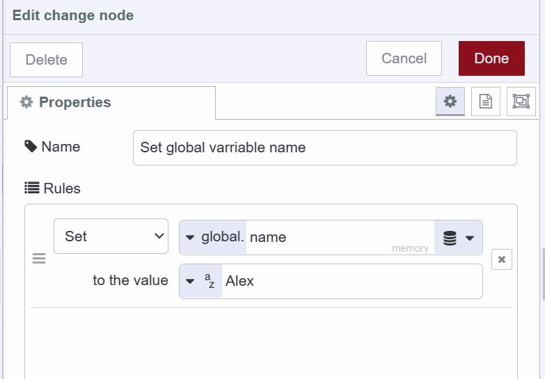 Screenshot showing how to set global variable using the change node "Screenshot showing how to set global variable using the change node"